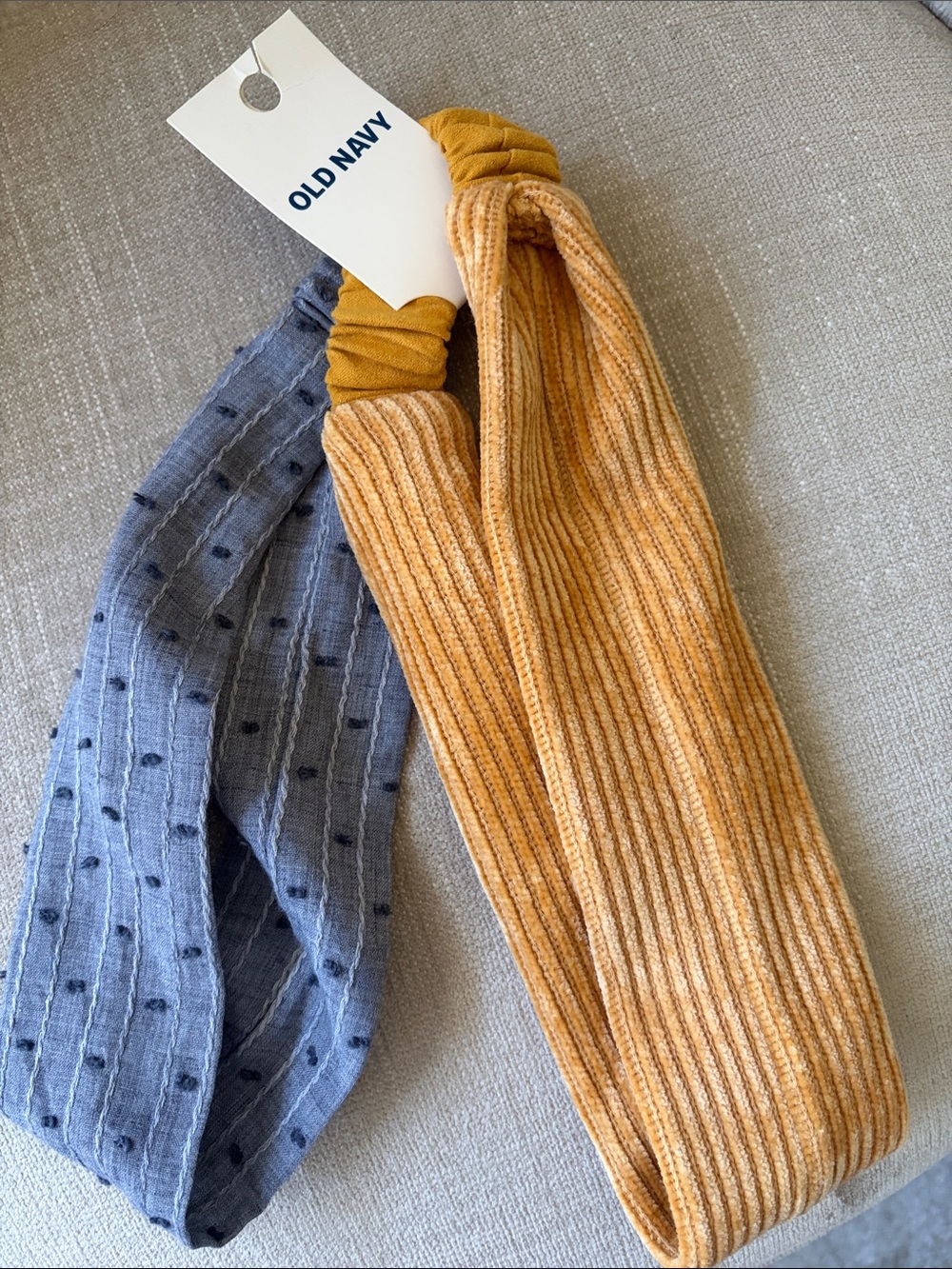 Old Navy Kids Ribbed Headband Set - Mustard Yellow & Light Blue